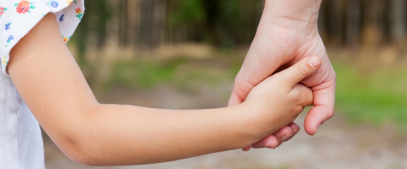 An image of an adult's hand holding a child's hand
