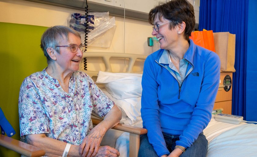 Patient speaking to family member