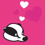 The BadgerNet logo with cartoon hearts next to it