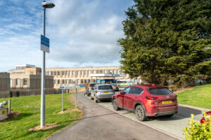 Cars parked outside hospital