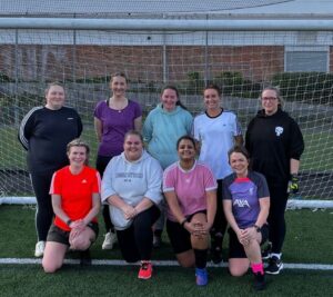 Picture of the 'Haven't Jota Clue' SaTH Charity Football Team - The team is made up of Sarah Dillow, Chantelle Teare, Gemma Lewis, Kirsty Granda, Kirsty Huckin, Eve Rutherford, Libby Cummins, Arya Mohandas, Cerys Dowman, Jennie Downes, and Ashrah Hamdani.