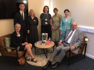 The Owen family in the staff bereavement room with members of staff from the End of Life Care Team.