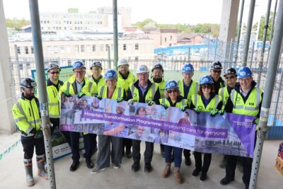 Colleagues attending the topping out ceremony at Royal Shrewsbury Hospital