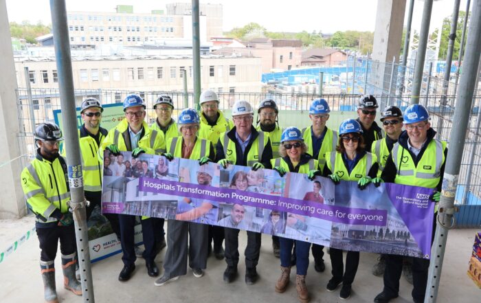 Colleagues attending the topping out ceremony at Royal Shrewsbury Hospital