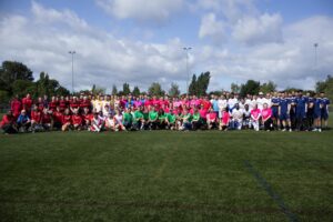 Group picture of the 160 staff taking part in the SaTH Charity Football Tournament