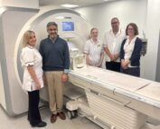 Members of the Radiology and Cardiorespiratory teams at SaTH with the MRI scanner at RSH