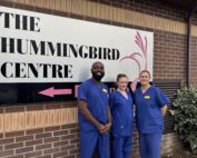Nicky, right, with two other members of the team Enoch Mantey and Claire Atherton outside the Hummingbird Centre at Royal Shrewsbury Hospital