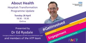 Advert for About Health - Patient Engagement Portal Join the digital team to find out about how the new portal will impact you! Thursday 04 December 2025, 18::30 - 19:30