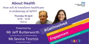 Advert for About Health - Patient Engagement Portal Join the digital team to find out about how the new portal will impact you! Thursday 04 December 2025, 18::30 - 19:30