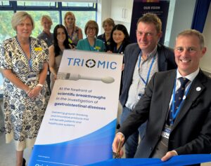 Opening-of-TRIOMIC-clinic-rooms-Jo-Williams-Group-Chief-Executive-of-SaTH-Hugo-Lywood-Chief-Executive-of-Origin-Sciences-and-Jon-Lacy-Colson.-Back-other-members-of-the-research-team.
