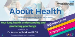 Advert for About Health - Patient Engagement Portal Join the digital team to find out about how the new portal will impact you! Thursday 04 December 2025, 18::30 - 19:30